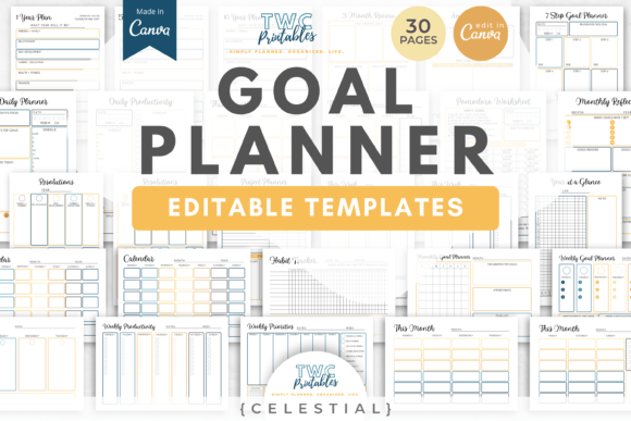 Goal Planner Canva Templates | CELESTIAL: Achieve More